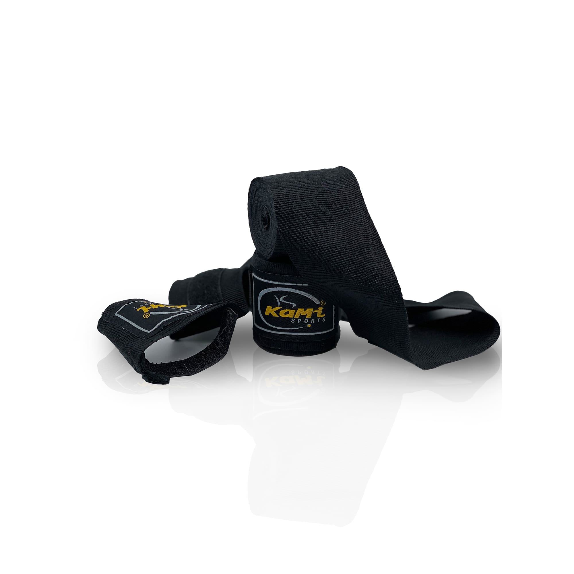 Produktansicht der schwarzen Boxbandage, speziell konzipiert zur Unterstützung und zum Schutz der Hände und Handgelenke im Kampfsport. Hochwertiges Material sorgt für Langlebigkeit und Komfort, während das flexible Design eine individuelle Passform ermöglicht.