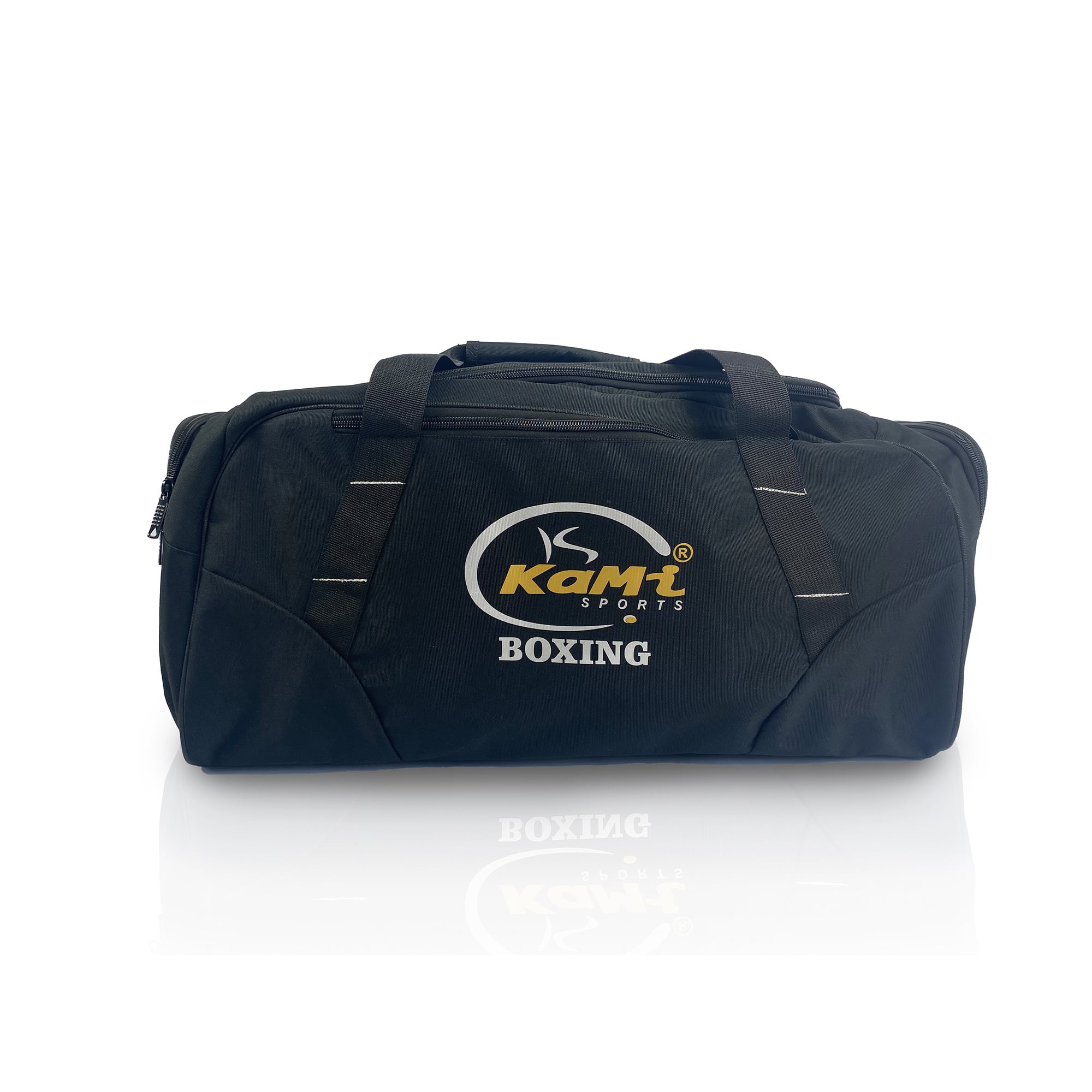 Stilvolle schwarze Sporttasche mit Logo und 'Boxing'-Aufdruck, geräumig, praktisch, individuelles Design, robust und wasserfest.