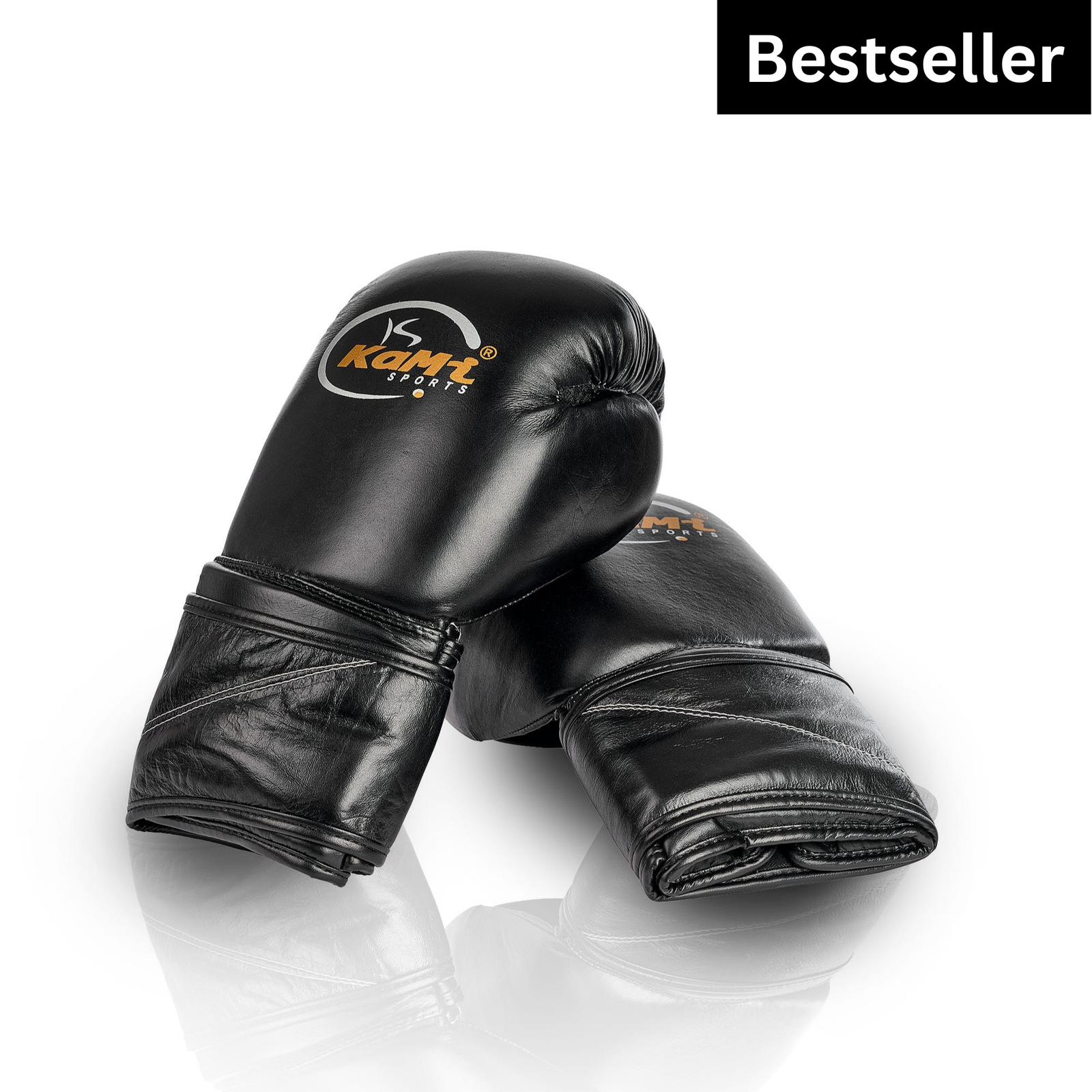 Schwarze Leder Boxhandschuhe professioneller Qualität auf weißem Hintergrund, ideal für Sparring und Training.