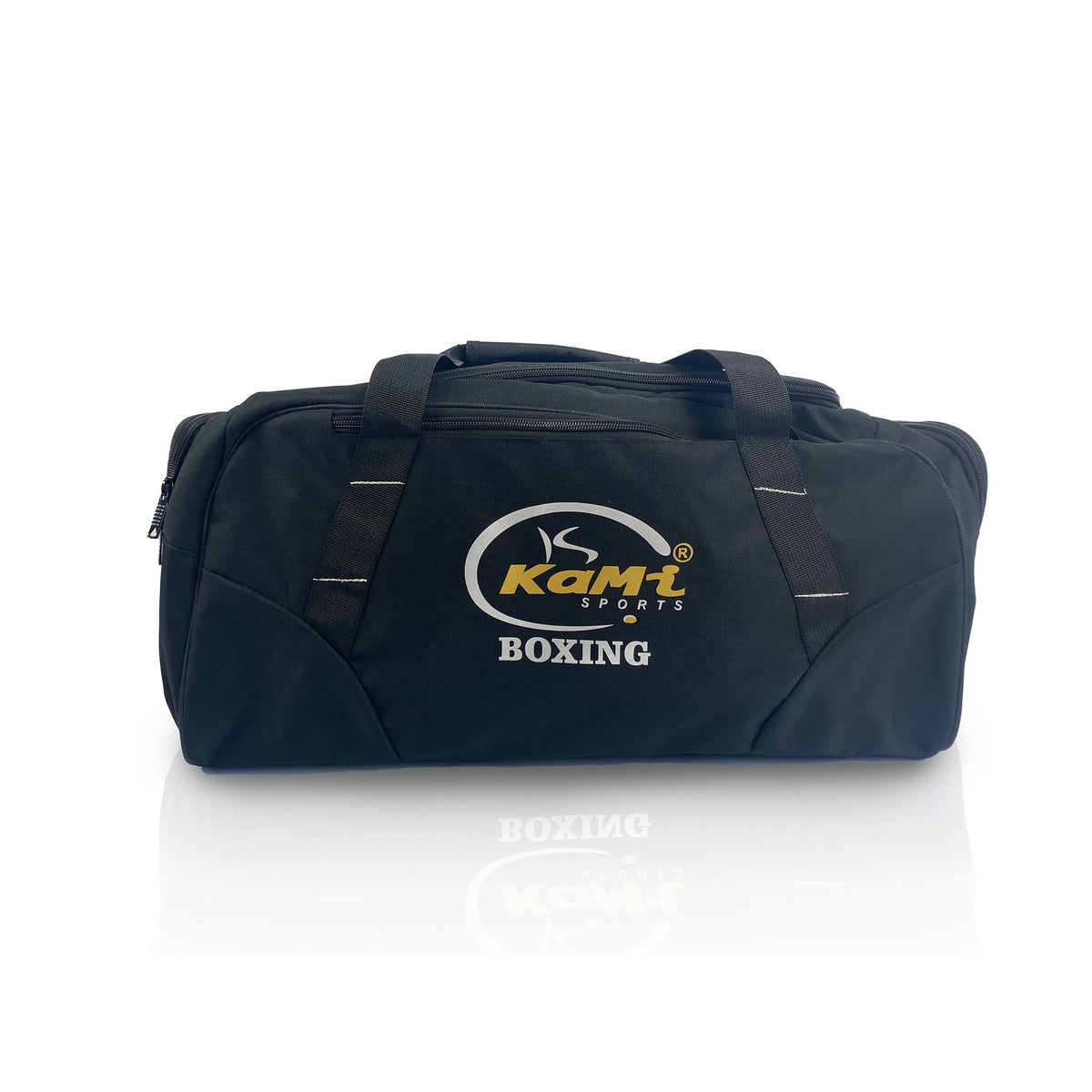 Stilvolle schwarze Sporttasche mit Logo und &#39;Boxing&#39;-Aufdruck, geräumig, praktisch, individuelles Design, robust und wasserfest.